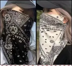 リバーシブルバンダナスカーフ ブラック・ホワイト2枚セット