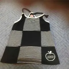 数回使用ANAP黒×白ビックチェックボーダーワンピースサイズ小さめ100アナップ