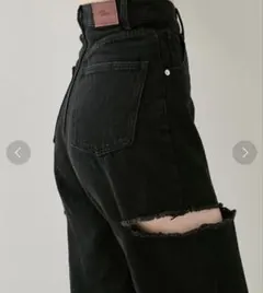 Chico ダメージワイドデニムパンツ ブラック