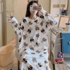 春新作　ワンピース　レディース　ルームウエア　パジャマ　長袖　可愛い