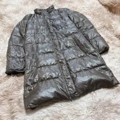 ユニクロ L ロングダウンコート ダウン80％ カーキブラック 防寒