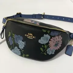 希少✨極美品✨コーチ　ボディバッグ　ウエスト　フローラル　花柄　レザー　濃紺