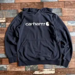 Carhartt ロゴプリント ネイビー パーカー M 紺色 ゆるダボメンズ古着
