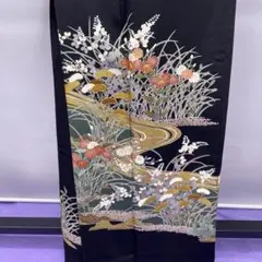 Y★4070★ 黒留袖 袷 正絹 結婚式 和装 着物 比翼仕立て レトロ