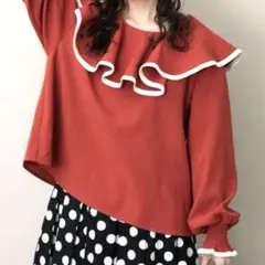[MERLOT] ビッグピエロ襟トップス　スェード風　姫系　バレエコア　フリル袖のサムネイル