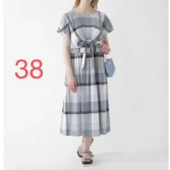 美品ブルーレーベルクレストブリッジ チェックドレープローンリボンワンピー2wayのサムネイル