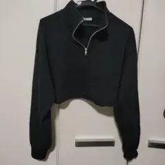 ☆ブラック ショート丈クロップファスナードスウェット Msize☆