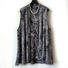 【試着のみ】詩仙堂 絽ちりめん ショールカラーロングベスト 鹿の子 花柄 黒