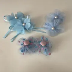 子供用 髪飾り ヘアピン リボン 花 フラワー 水色セット 七五三 イベント