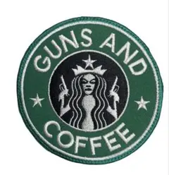 米軍パッチ GUNS AND COFFEE ジョークパッチ ベルクロ付