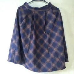 ネイビーオレンジチェック フレアスカート Lサイズ