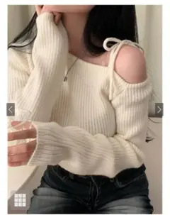 GRL ワンショルダーリボンリブニットトップス[th004]