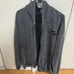 ヴィンテージ加工 ダメージ ジップアップパーカー ブラック L