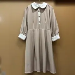 axes femme ベージュ×ホワイト 丸襟ワンピース 長袖