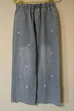 ハート刺繍デニムパンツ ライトブルー