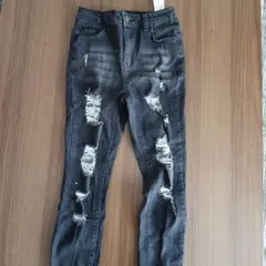 ダメージ加工 ダークグレー スキニーデニム