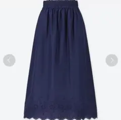 ユニクロ　ハイウエストコットンローンレースロングスカート　S