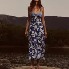 【新品】ZARA プリント　リネンブレンドワンピース　S