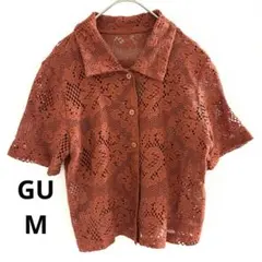 GU 半袖 レース シャツ ブラウス オレンジ ブラウン M レディース 春