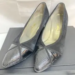 sh2778 YSL イヴ・サンローラン　パンプス 黒 スエード・エナメル