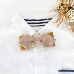 キッズ蝶ネクタイ　マスタードイエローチェック柄　七五三　卒園式　入学式　結婚式