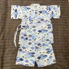 甚平 青い波模様 95cm 綿100%