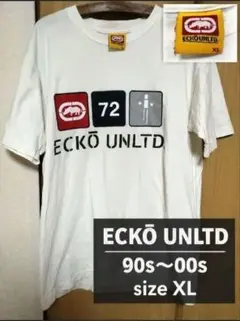 【90s-00s Y2K】エコーアンリミテッド 3連スクエアロゴ TシャツXL白