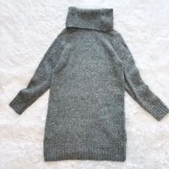 ビームスハート ケーブル編みタートルネック ニット　グレー F チュニック