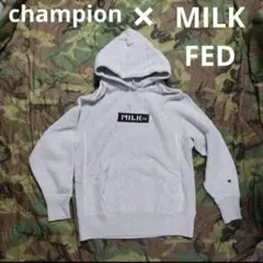 MILK FED別注 チャンピオン リバースウィーブ パーカー 刺繍ボックスロゴ