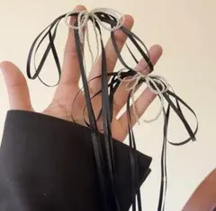 ブラックリボンヘアピン2個セット