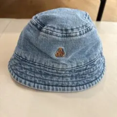 デニム ベビー帽子 クマ刺繍 0-6ヶ月