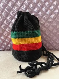 ハンドメイド　斜め掛けショルダー　巾着　ラスタカラー　レゲエ