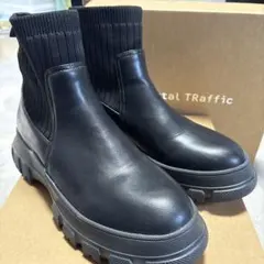 オリエンタルトラフィック　トラックソールリブニットブーツ　サイドゴア　厚底　黒
