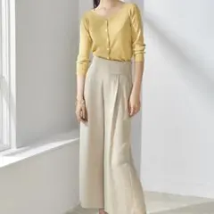 グリーンレーベルリラクシング　リブハートネック カーディガン　イエロー