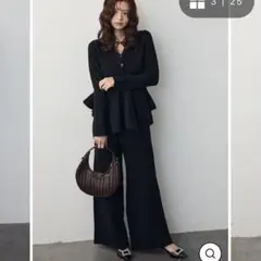 【Frene】新品美ラインペプラムニットセットアップ【ブラック】