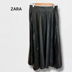 ザラ プリーツスカート フェイクレザー ロング フレア ボトムス きれいめ M