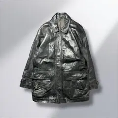 90~00's'レザーコート　羊革　黒　ペイズリー裏地　M 本革　経年変化