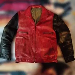 シングル　レザージャケット 赤黒 シングルライダース　牛革　オリジナルペイント