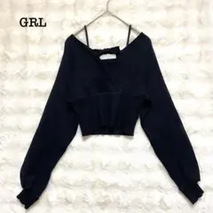 グレイル　バックリボンカシュクールニットトップス　黒　【M】　リブ編み　女っぽ