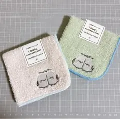 新品 匿名 シマエナガ 綿100% メロ刺繍 タオルハンカチ 色違い2枚セット