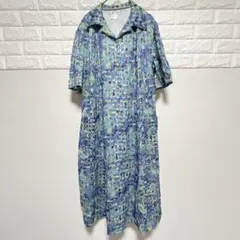 美品・希少✨フランス製 ヴィンテージ 総柄 ロングワンピース ペイズリーブルー系のサムネイル