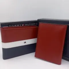 未使用品 トミーヒルフィガー 折畳み財布 パスケース 茶 紺 A0301185▽
