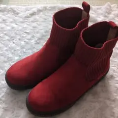 最終価格！シューラルー/すっぽり らくらく履きぐちニットブーツ 赤のサムネイル