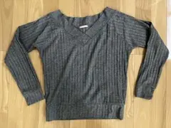 リブ編みVネック 長袖 カットソー　グレー　M