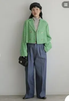 【美品】Spick & Span ツイードジャケット グリーン
