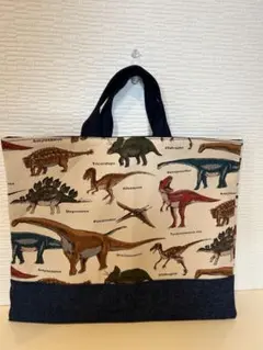 ハンドメイド☆小さめレッスンバック☆恐竜×デニム風
