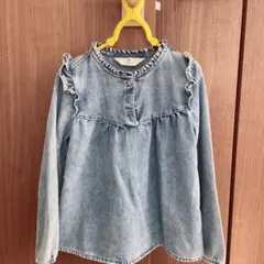 デニム風フリル長袖シャツ