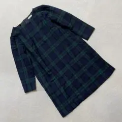 アースミュージックエコロジーチェック ワンピース 七分袖