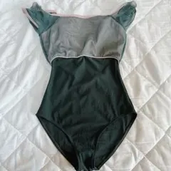 ダークグリーン メッシュ切替レオタード　デラロミラノ　S