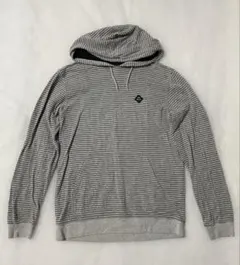 ルーカ RVCA メンズ ボーダー柄スウェットパーカー ロゴワッペン グレー M